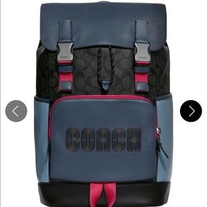 Coach Track Backpack In Colorblock Signature Canvas With Qb/Charcoal Denim